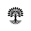 Black silhouette of a stylized tree with roots and leaves Royalty Free Stock Photo