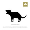 Black silhouette of tasmanian devil on white background. Animals of Australia