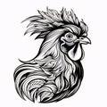 Black silhouette, tattoo of a head of a hen, rooster on white background. Vector Royalty Free Stock Photo