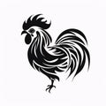 Black silhouette, tattoo of a hen, rooster on white background. Vector Royalty Free Stock Photo