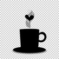 Black silhouette of tea or coffee cup with steam and heart Royalty Free Stock Photo
