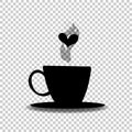 Black silhouette of cup with steam and heart on transparent Royalty Free Stock Photo