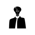Black silhouette Thoughtful man and light bulbs. Using creative thinking.vector illustration