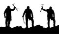 Black silhouette of three climbers with ice axe in hand Royalty Free Stock Photo