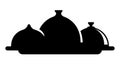 Black Silhouette of Three Cloche Food Serving Dishes on a Tray with White Background Keywords: food, serving, cloche Royalty Free Stock Photo