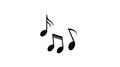 Black silhouette of three musical notes including a beamed pair and an eighth note on a white background, minimalist vector icon Royalty Free Stock Photo