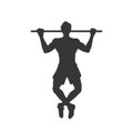 Black silhouette of tightening man. Horizontal bar. Outdoor fitness. Young active boy. Isolated workout image