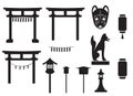 Black silhouette traditional object in japan, japan gate and mo