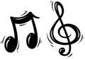Black silhouette treble clef and music note Royalty Free Stock Photo