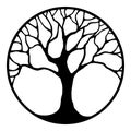 Black silhouette of a tree in a circle. Vector illustration.