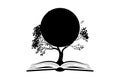 Black silhouette of tree growing from open book on white background knowledge education Royalty Free Stock Photo