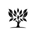 Black silhouette tree with leaves. Tree icon silhouette isolated on white background Royalty Free Stock Photo