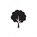 Black silhouette of a tree with a rounded canopy and a simple trunk on a white Royalty Free Stock Photo