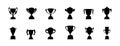 Black silhouette Trophy cup set isolated on white background. Vector illustration