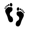 Black Silhouette of Two Human Footprints Facing Forward on a White Background footstep track Royalty Free Stock Photo