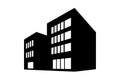 Black silhouette of two modern buildings with multiple windows on white background architecture structure Royalty Free Stock Photo