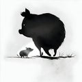 Black silhouette of two pigs on white background