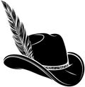 black silhouette of Tyrolean hat with feather. Bavarian alpine headdress. German oktoberfest symbol.