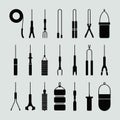 Black silhouette vector icons of various tools and electric objects on light gray background minimalistic Royalty Free Stock Photo