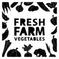 Black silhouette vegetables in clipping mask with copy space. Square monochrome template for poster, banner, print