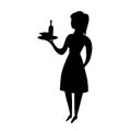 Black silhouette of waitress. Character illustration isolated on white. Cartoon people vector.