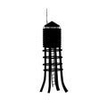 Black silhouette of water tower on white background. Industrial landscape. Old steel tank Royalty Free Stock Photo