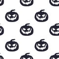 Vector seamless horror patterns for Helloween. Spooky smiling pumpkin. Black silhouette on white background