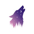 Black silhouette of a wild wolf and forest Royalty Free Stock Photo