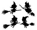 Black Silhouette of Witch on Broomstick Royalty Free Stock Photo