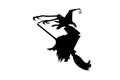 silhouette of a witch flying on a broomstick on white