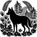 A black silhouette Wolf on jungle on a isoleted white background Royalty Free Stock Photo