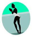 Black silhouette of woman dressed in trendy dotted black and white monokini Royalty Free Stock Photo