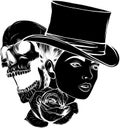 black silhouette of woman head with skull and rose vector Royalty Free Stock Photo