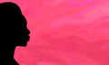 Black silhouette of woman on side of blank pink background