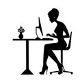 Black silhouette of a woman sitting behind a computer icon