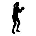 Black silhouette of a women's handball girl player with a ball in her hands standing in a half-turn to throw at the goal Royalty Free Stock Photo