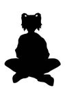 Black silhouette of a young cute girl with double ponytail wearing sweater and short