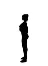 Black silhouette of a young cute girl with double ponytail wearing sweater and short