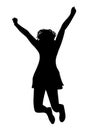 Black silhouette of a young joyful girl on a white background who jumps up