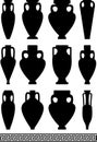 Black silhouettes of ancient amphorae and vases