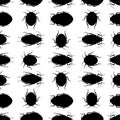 Black silhouette beetles on a white background. A seamless vector repeat of bugs in rows. Royalty Free Stock Photo