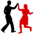 Black silhouettes dancing man and woman on white background Royalty Free Stock Photo