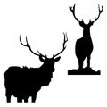 Black silhouettes of deer on a white background