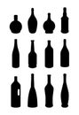 Black silhouettes of different bottles. Bottle shapes. Vector illustration.