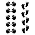 Black silhouettes footprint and handprint icon. Vector