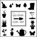 Black silhouettes of gardening icons set isolated on white background Royalty Free Stock Photo