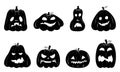 Black silhouettes of Halloween pumpkin faces isolated on white background Royalty Free Stock Photo