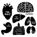 Black silhouettes, icons of human internal organs vector set Royalty Free Stock Photo