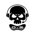 Black Silhouettes Joystick Gamer Skull Isolated White Background Vector illustration