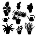 Black silhouettes of potted houseplants Royalty Free Stock Photo
